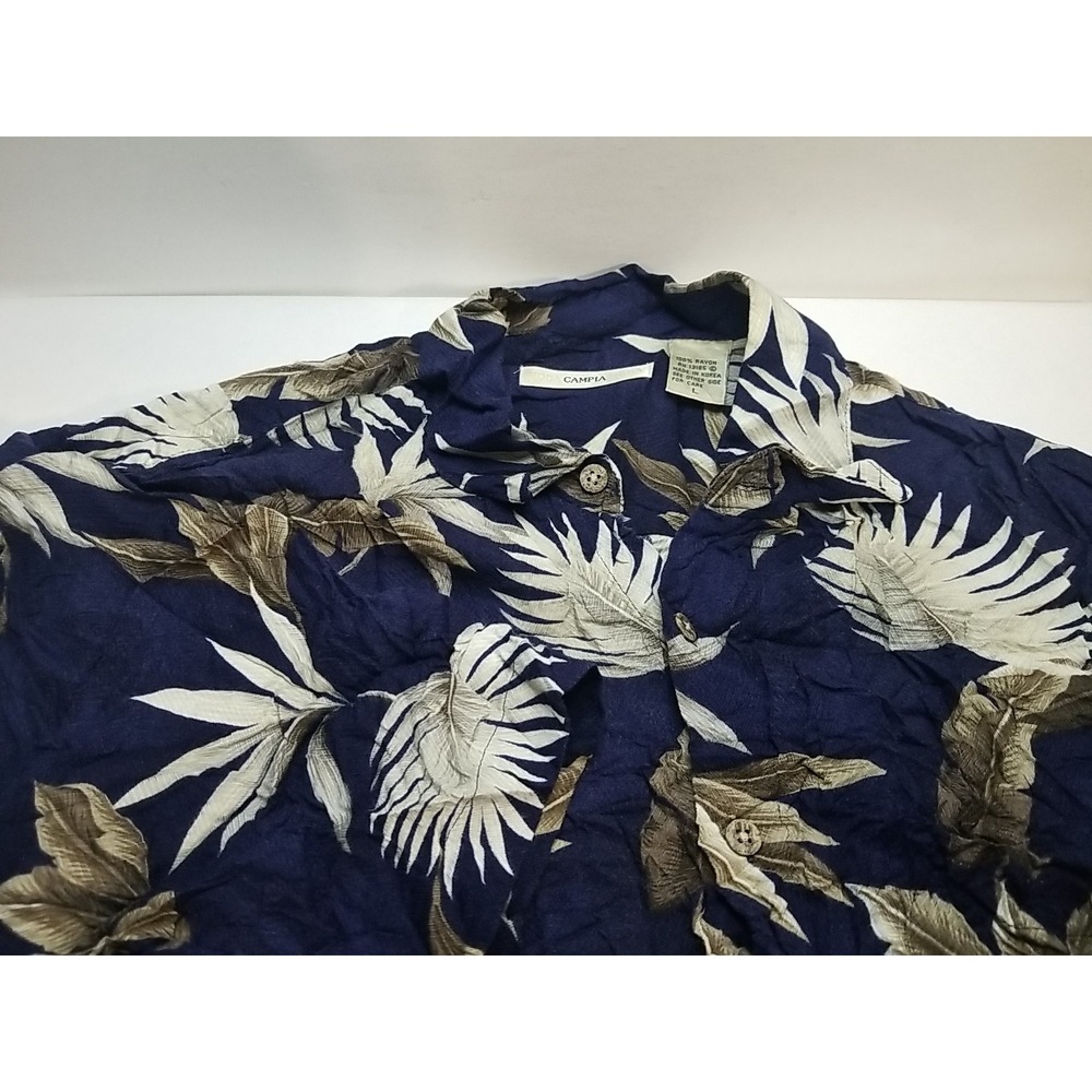 Campia‎ Moda Mens Hawaiian Shirt Blue Floral Rayon Short Sleeve Button Up Large